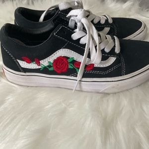 Women’s Custom Old Skool Rose Embroidered Low Top Vans.